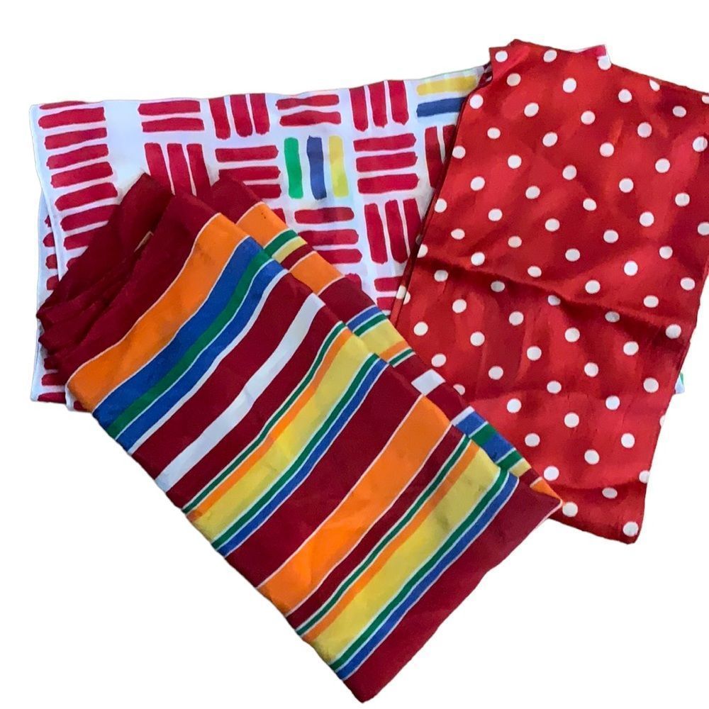 VINTAGE lot of fun colourful scarves, silk etc
